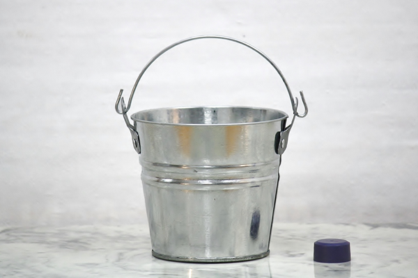 Small Galvanized Metal Oval Bucket with Wood Handle