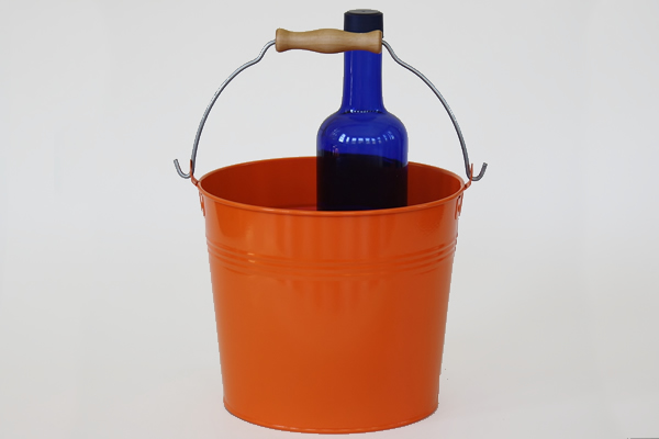 Orange decorative bucket with wood handle